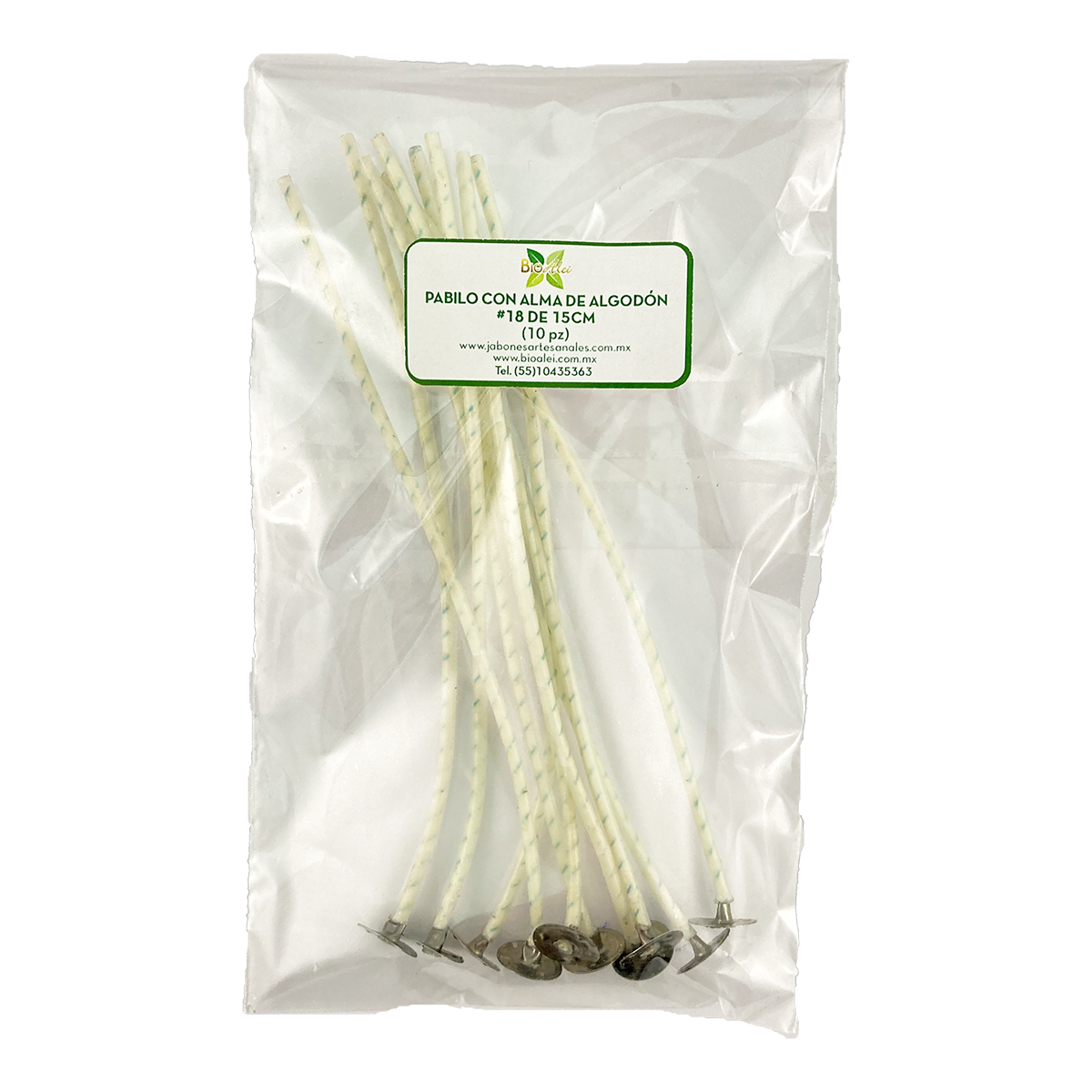 Pabilo con Alma de Algodón 18 15cm Para Velas de 3cm a 5 cm de Circunferencia 10 Piezas