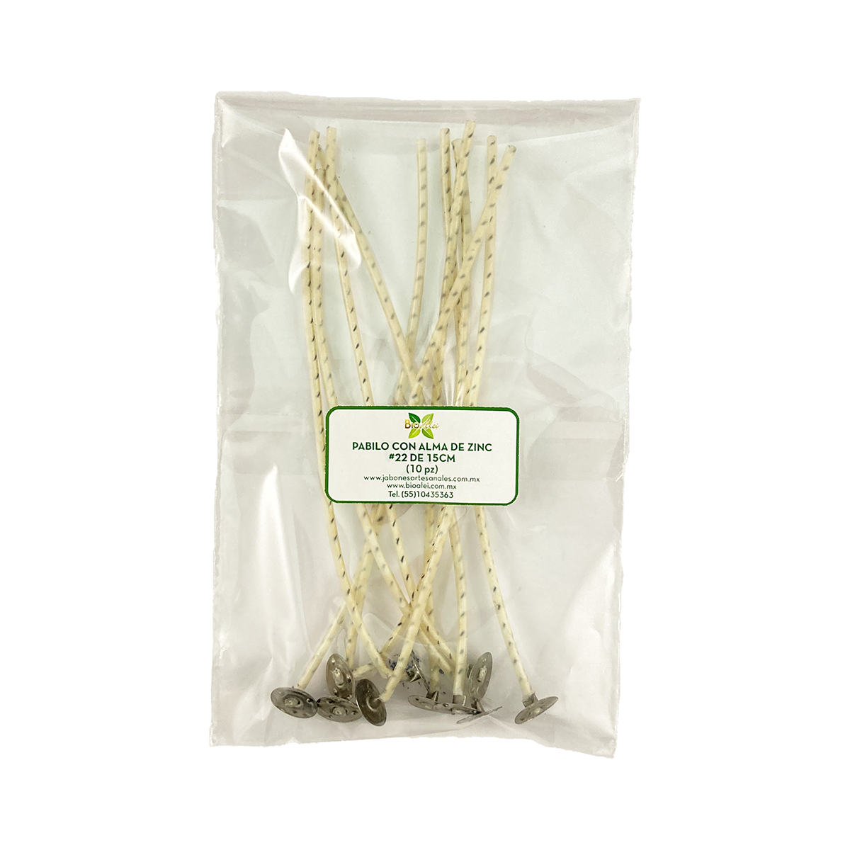 Pabilo con alma de zinc 22 15cm para velas de 4cm a 6cm de circunferencia 10 Piezas