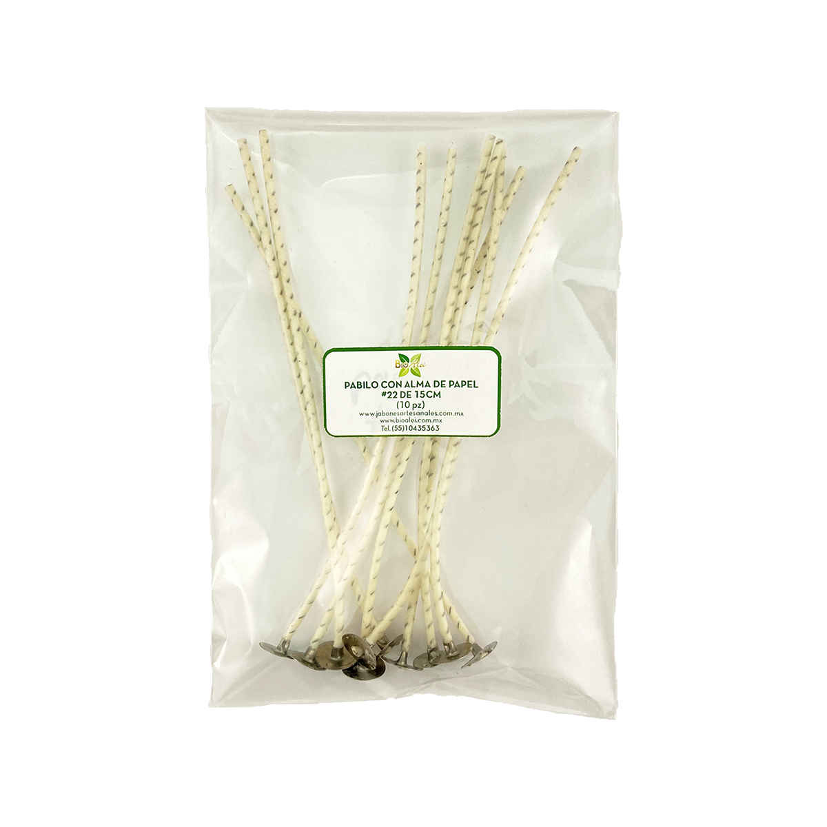 Pabilo con alma de papel 22 15cm para velas de 4cm a 6cm de circunferencia 10 Piezas