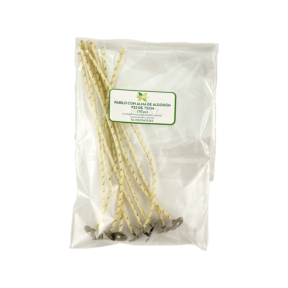 Pabilo con alma de algodón 32 15cm para velas de 5cm a 8cm de circunferencia 10 Piezas